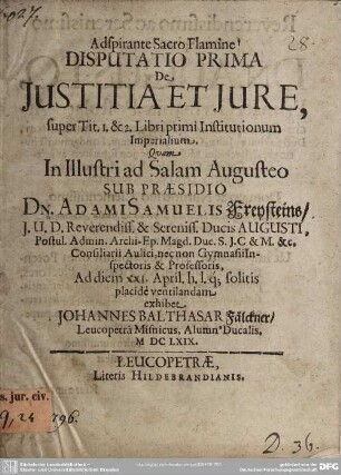 Disputatio I. de justitia et jure