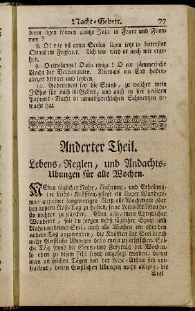 Anderter Theil. Lebens-Reglen, und Andachts-Ubungen für alle Wochen