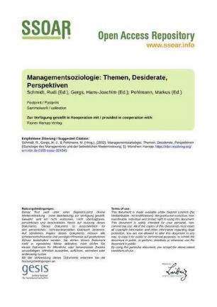 Managementsoziologie: Themen, Desiderate, Perspektiven