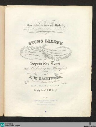 2: Sechs Lieder für Sopran oder Tenor mit Begleitung des Pianoforte : op. 192