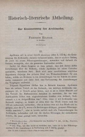 Zur Kreismessung des Archimedes.