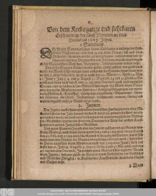 V. Von dem Krebsgange und sichtbaren Erscheinunge der fünff Planeten an dem Himmel des 1609. Jahres.