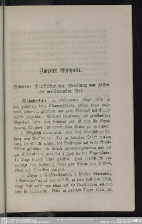 Zweiter Abschnitt. Besondere Vorschriften zur Bereitung von Kitten der verschiedensten Art