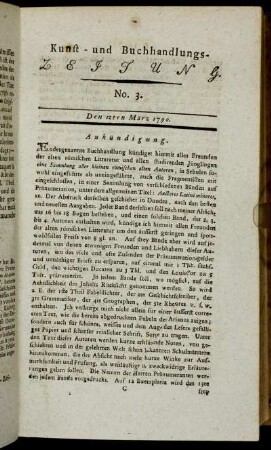 Leipziger Kunst- und Buchhandlungs-Zeitung. No. 3. Den 12ten März 1790.