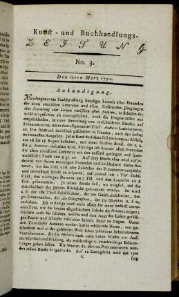 Leipziger Kunst- und Buchhandlungs-Zeitung. No. 3. Den 12ten März 1790.