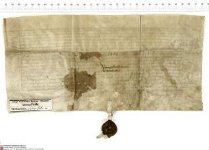 Johann (Hans) von Bimbach, Sohn des verstorbenen Ritters Giso (Gyso) von Bimbach, leistet Johann [von Merlau], Abt von Fulda, und dem Konvent Fuld...