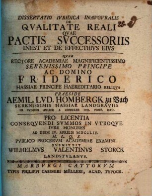 Diss. ... inaug. de qualitate reali, quae pactis successoriis inest, et de effectibus eius