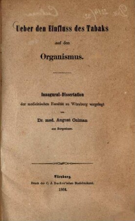 Ueber den Einfluss des Tabaks auf den Organismus