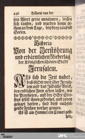 Historia Von der Zerstöhrung und erbärmlichen Niederlag der Königlichen schönen Stadt Jerusalem.