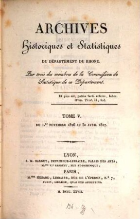 Archives historiques et statistiques du Département du Rhône. 5. 1827