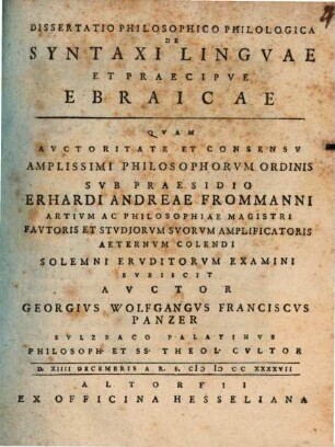 Dissertatio Philosophico Philologica De Syntaxi Lingvae Et Praecipve Ebraicae