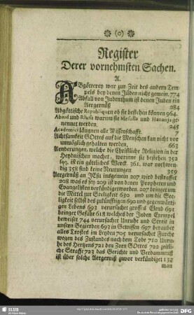 Register Derer vornehmsten Sachen
