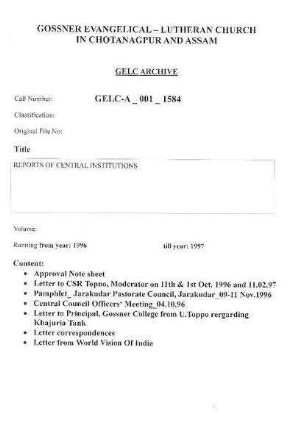 REPORTS OF CENTRAL INSTITUTIONS