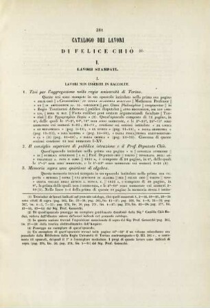 Catalogo dei lavori di Felice Chio.