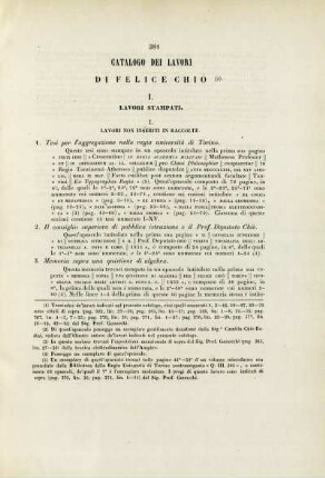 Catalogo dei lavori di Felice Chio.