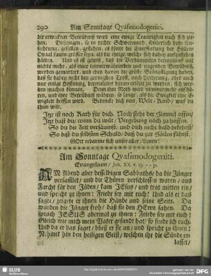 Am Sonntage Quasimodogeniti. Evangelium, Joh. XX. v. 19 - 31