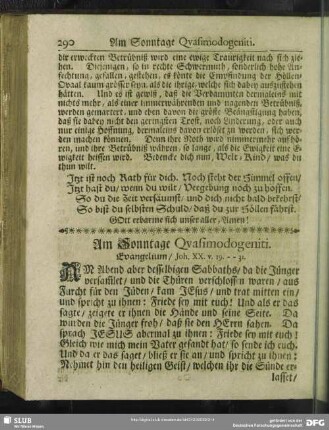 Am Sonntage Quasimodogeniti. Evangelium, Joh. XX. v. 19 - 31