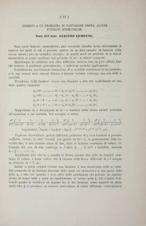 Intorno a un problema di partizione sopra alcune funzioni simmetriche.