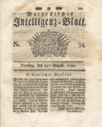No. 34, Dienstag, den 24ten August, 1790