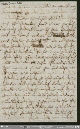 Eigenh. Brief von Henriette Mendelssohn an August Wilhelm von Schlegel, Paris, 17.11.1807