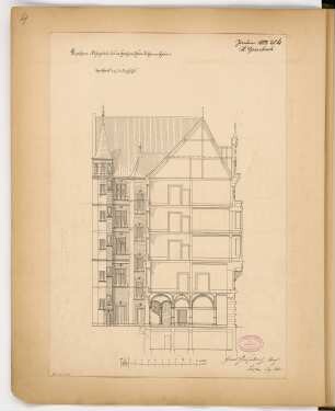 Wohn- und Geschäftshaus für die Fa. Faber, Berlin Monatskonkurrenz Januar 1882: Querschnitt 1:100; Maßstabsleiste
