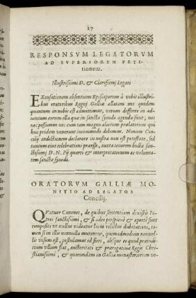 Oratorum Galliae Monitio Ad Legatos Concilii