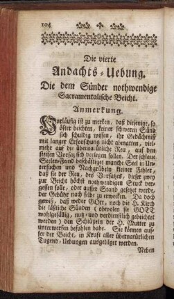 Die vierte Andachts-Uebung. Die dem Sünder nothwendige Sacramentalische Beicht.
