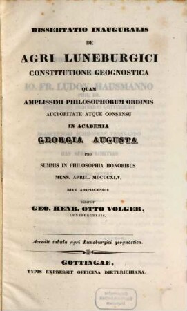 Dissertatio inauguralis de agri Luneburgici constitutione geognostica : accedit tabula agri Luneburgici geognostica
