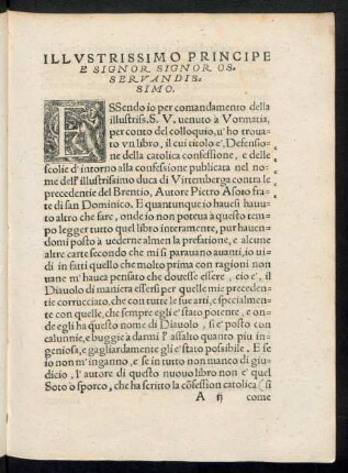 Illustrissimo Principe E Signor Signor Osservandissimo.