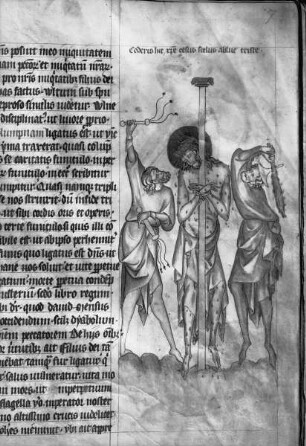 Kunigundenpassional / Textus de Christi passione / Passionale quod dicitur Cunegundis abbatissae — Geißelung Christi, Folio 7r