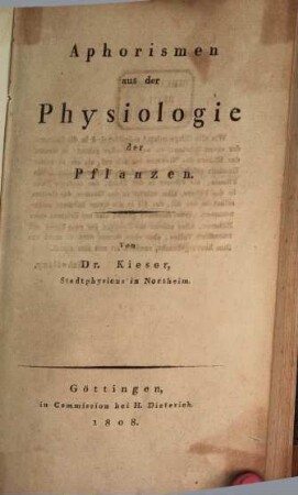 Aphorismen aus der Physiologie der Pflanzen