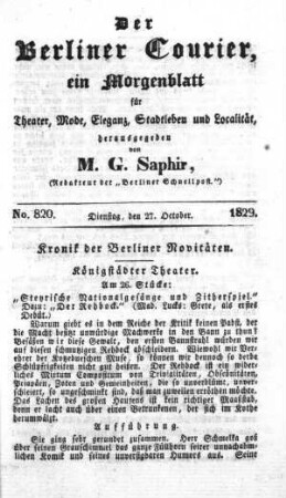 No. 820, Dienstag, den 27. October 1829