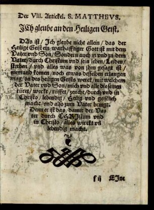 Der VIII. Artickel. S. Mattheus.