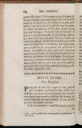 Article Second. Des Pensées.