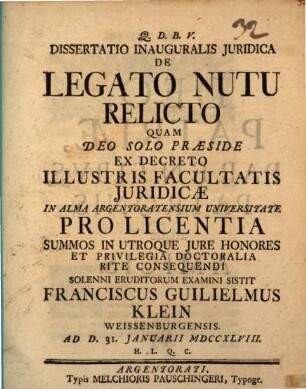 Diss. inaug. iur. de legato nutu relicto