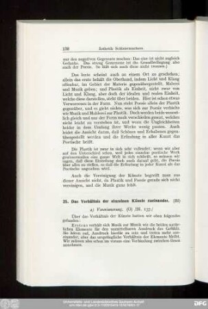 25. Das Verhältnis der einzelnen Künste zueinander.