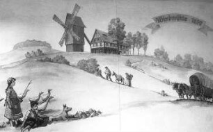Seifhennersdorf. Gaststätte "Windmühlenberg", Wandmalerei im Hausflur