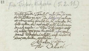 Brief an Elisabeth Förster-Nietzsche