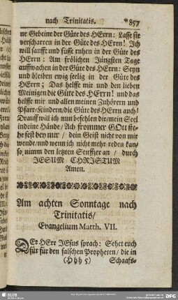 Am achten Sonntage nach Trinitatis, Evangelium Matth. VII