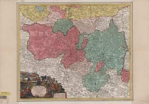 Karte der Oberlausitz, 1:180 000, Kupferstich., nach 1757 : Marchionatus Lusatiae Superioris : Felicissimo Poloniae Regis, Electoris Saxoniae, sceptro florens, Dynastiis et Praefecturis suis distributus / nova accuratione Tob. Conradi Lotter, Geogr. delineatus. Tob. Conr. Lotter Sculps. Aug. Vind.. - [Ca. 1:180 000]. - Aug. Vind , [nach 1757]. - 1 Kt. : Kupferst. ; 56 x 47 cm