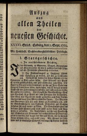 XXXVI. Stück. Coburg, den 2. Sept. 1761.