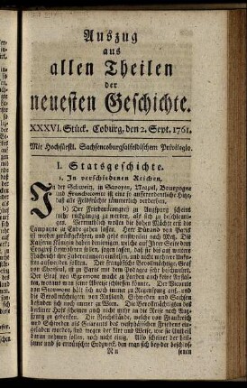 XXXVI. Stück. Coburg, den 2. Sept. 1761.