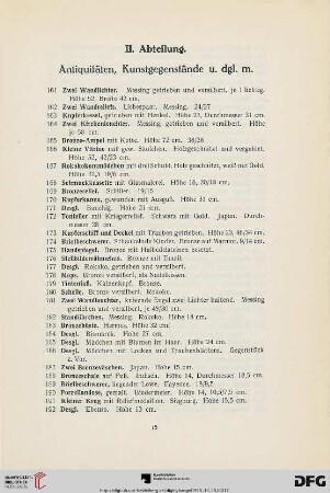 II. Abteilung: Antiquitäten, Kunstgegenstände u. dgl. m. (Nr. 161-654)