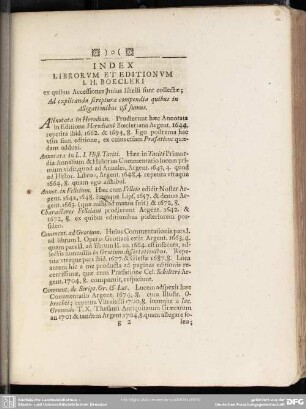 Index Librorum Et Editionum I. H. Boecleri