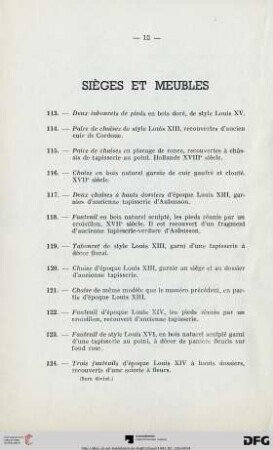 Sièges et meubles (Nr. 113-160)
