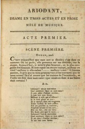 Ariodant : drame en trois actes et en prose, mêlé de musique