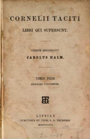 Cornelii Taciti Libri qui supersunt, 1. Annales continens