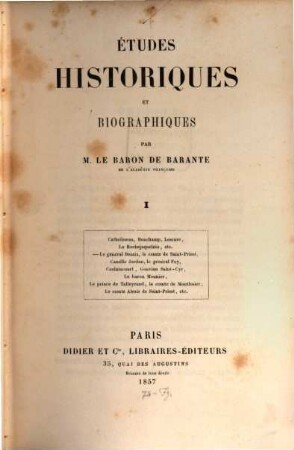 Etudes historiques et biographiques, 1