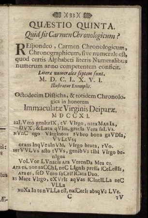 Quæstio Quinta. Quid sit Carmen Chronologicum?
