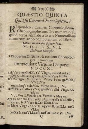 Quæstio Quinta. Quid sit Carmen Chronologicum?